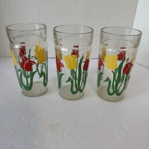 Mid Century Modern Flower Tumblers  Thick Glass Set Of‎ 3